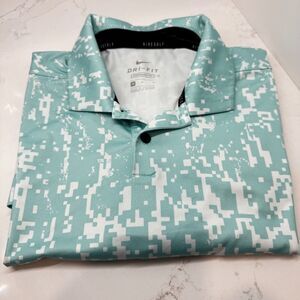 Nike Dri-Fit Golf Polo Men's M Aqua White Modern Travel Vacation Athletic